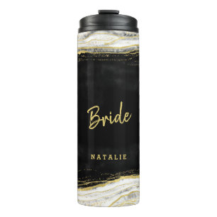 Schwarz Weiß & Gold Geode Achat personalisierte Br Thermosbecher