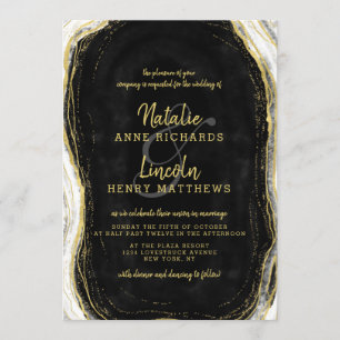 Schwarz Weiß & Gold Geode Achat Scheibe Hochzeit Einladung