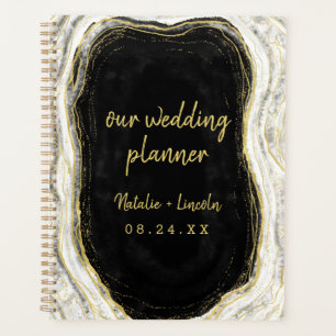 Schwarz Weiß & Gold Geode Achat Scheibe Hochzeitsp Planer