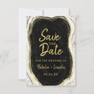 Schwarz Weiß & Gold Geode Achat Scheibe Marmor Mod Save The Date