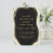 Schwarz-weiß & Gold Geode Agate Hochzeitsempfang Einladung (Stehend Vorderseite)