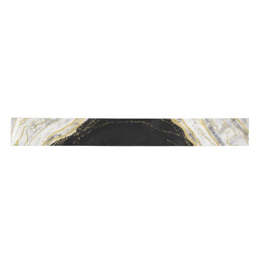 Schwarz-weiß & Gold Geode Agate Marble Wedding Satinband (Vorderseite)