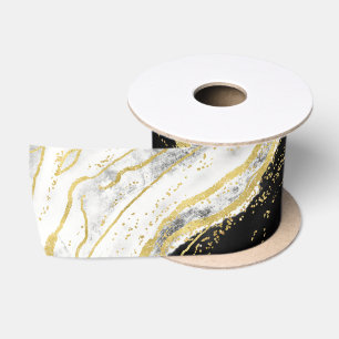 Schwarz-weiß & Gold Geode Agate Marble Wedding Satinband