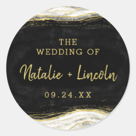 Schwarz-weiß & Gold Geode Agate Monogram Wedding Runder Aufkleber