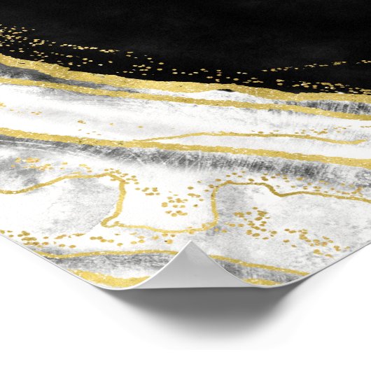 Schwarz-weiß & Gold Geode Agate Open Bar Table Sig Poster (Ecke)