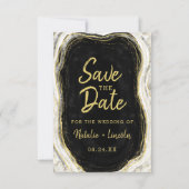 Schwarz-weiß & Gold Geode Agate Slice Marmor Moder Save The Date (Vorderseite)