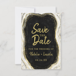 Schwarz-weiß & Gold Geode Agate Slice Marmor Moder Save The Date