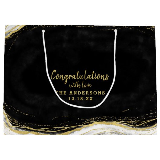 Schwarz-weiß & Gold Geode Herzlichen Glückwunsch H Große Geschenktüte (Rückseite)