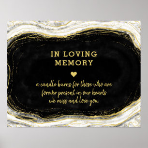 Schwarz Weiß & Gold Geode In Loving Memory Schild