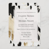 Schwarz-weiß Gold Glam Cowhide Südwest Hochzeit Einladung (Vorne/Hinten)