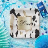 Schwarz-weiß Gold Glam Cowhide Südwest Hochzeit Pappteller (Party)