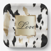 Schwarz-weiß Gold Glam Cowhide Südwest Hochzeit Pappteller (Vorderseite)