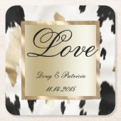 Schwarz-weiß Gold Glam Cowhide Südwest Hochzeit Rechteckiger Pappuntersetzer (Vorderseite)