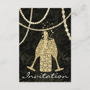 Schwarz Weiß Gold Glas Blasen Champagner Toasten Einladung