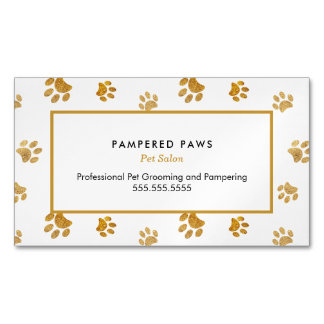 Schwarz-weiß Gold Glitzer Paw Prints Pet Salon Magnetische Visitenkarte