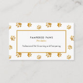 Schwarz-weiß Gold Glitzer Paw Prints Pet Salon Visitenkarte (Vorderseite)
