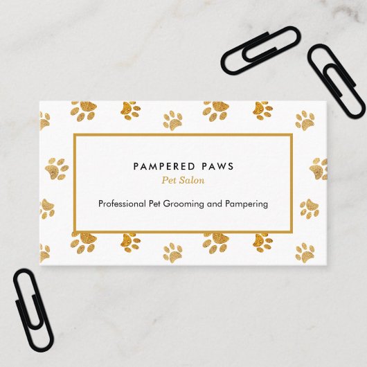Schwarz-weiß Gold Glitzer Paw Prints Pet Salon Visitenkarte
