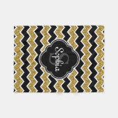 Schwarz-weiß Gold Glitzer Zickzack Muster Fleecedecke (Vorderseite (Horizontal))