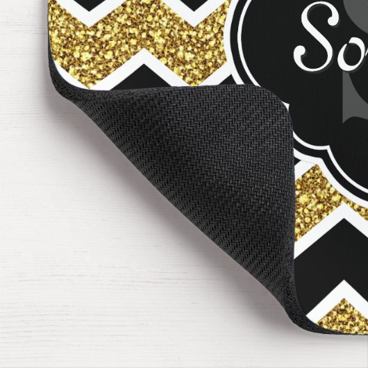 Schwarz-weiß Gold Glitzer Zickzack Muster Mousepad (Ecke)