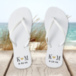 Schwarz-weiß-Gold-Hochzeitmonogramm Badesandalen<br><div class="desc">Maßgeschneiderte gedreht Flop-Sandalen personalisiert mit einem niedlichen Herz und Ihre Monogramm-Initialen und Hochzeitstermin. Klicken Sie auf Anpassen,  um Schriftart und Farben zu ändern oder eigene Bilder hinzuzufügen,  um ein einzigartiges Design zu erstellen!</div>