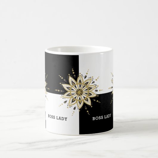 Schwarz-weiß & Gold Mandala Boss Lady Design Kaffeetasse (Mittel)