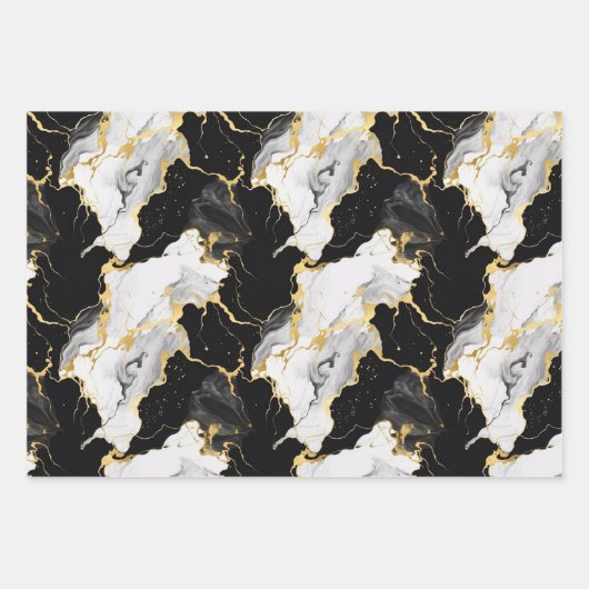 Schwarz-weiß Gold Marbel Mustergeschenk Geschenkpapier Set (Vorderseite 2)