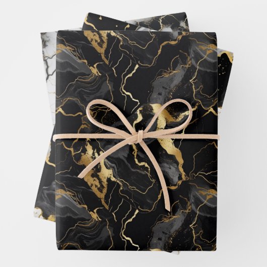Schwarz-weiß Gold Marbel Mustergeschenk Geschenkpapier Set (Beispiel)