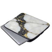 Schwarz Weiß Gold Marmor Luxus Laptopschutzhülle (Vorne Knopf)