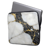 Schwarz Weiß Gold Marmor Luxus Laptopschutzhülle (Vorderseite Links)