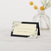 Schwarz-weiß Gold Minimal Moderne Blumenhochzeit Platzkarte (Vorderseite)
