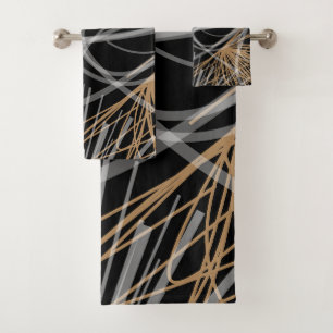 Schwarz-weiß & Gold Moderne Abstrakte Ribbons Badhandtuch Set