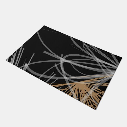 Schwarz-weiß & Gold Moderne Abstrakte Ribbons Fußmatte (Schrägansicht)