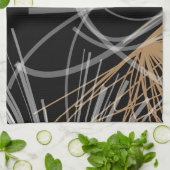 Schwarz-weiß & Gold Moderne Abstrakte Ribbons Geschirrtuch (Gefaltet)