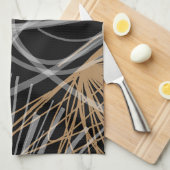 Schwarz-weiß & Gold Moderne Abstrakte Ribbons Geschirrtuch (Viertel Falte)