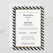 Schwarz-weiß Gold Moderne Glam Streifen Hochzeit Einladung (Vorderseite)