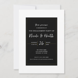 Schwarz Weiß Gold Moderne Minimal Elegante Verlobu Einladung