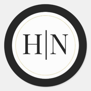 Schwarz Weiß Gold Moderne Minimale Elegante Hochze Runder Aufkleber