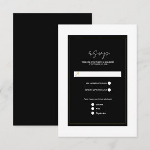 Schwarz Weiß Gold Moderne Minimale Hochzeits-RSVP RSVP Karte