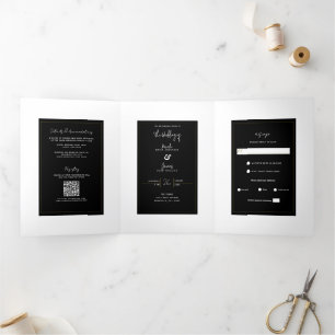 Schwarz Weiß Gold Moderne Minimalistische Elegante Dreifach Gefaltete Einladung