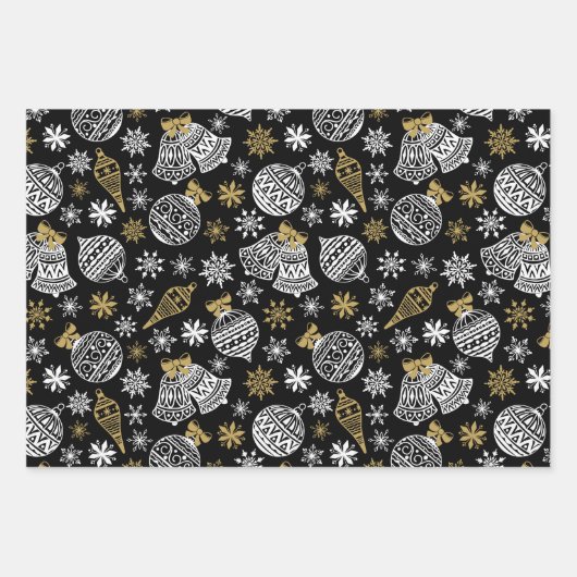 Schwarz-weiß Gold Moderne Weihnachten Geschenkpapier Set (Vorderseite 2)