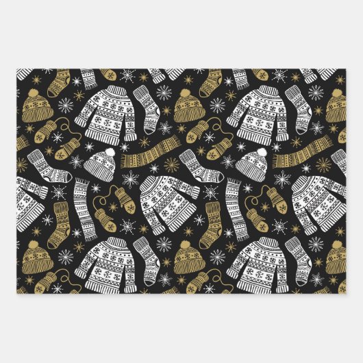 Schwarz-weiß Gold Moderne Weihnachten Geschenkpapier Set (Vorderseite)