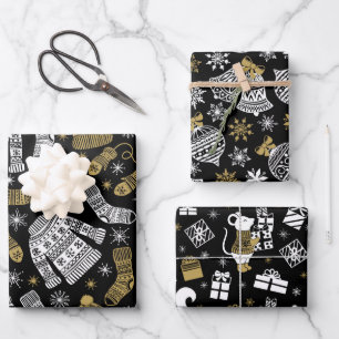 Schwarz-weiß Gold Moderne Weihnachten Geschenkpapier Set