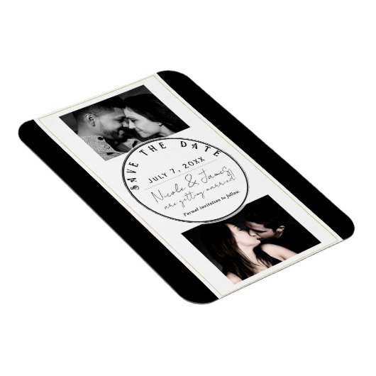 Schwarz-weiß Gold Moderner Minimal Save the Date Magnet (Rechte Seite)