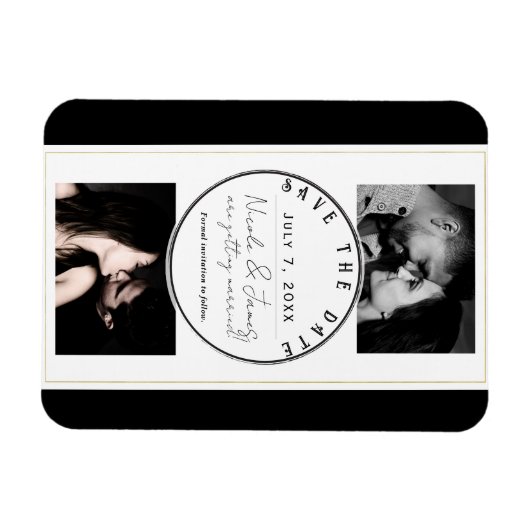 Schwarz-weiß Gold Moderner Minimal Save the Date Magnet (Horizontal)