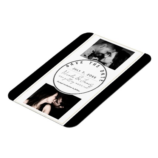 Schwarz-weiß Gold Moderner Minimal Save the Date Magnet (Linke Seite)