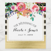 Schwarz-weiß Gold Modernes Blumenhandwerk Hochzeit Weinetikett (Einzelnes Label)