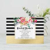 Schwarz-weiß Gold Modernes Brautparty für Blumengl Einladung (Stehend Vorderseite)