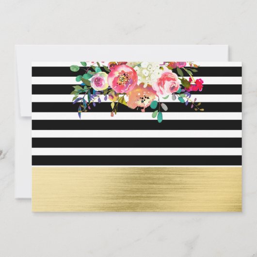 Schwarz-weiß Gold Modernes Brautparty für Blumengl Einladung (Rückseite)