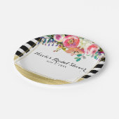 Schwarz-weiß Gold Modernes Brautparty für Blumengl Pappteller (Schrägansicht)