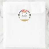 Schwarz-weiß Gold Modernes Brautparty für Blumengl Runder Aufkleber (Tasche)